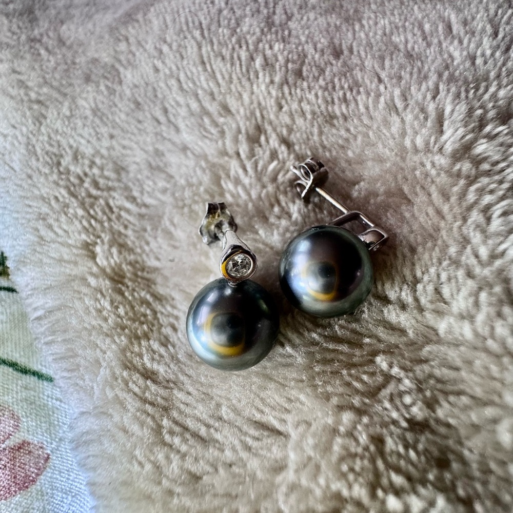 Na Hoku Sterling Silver & Tahitian Black Pearl Diamond Earrings